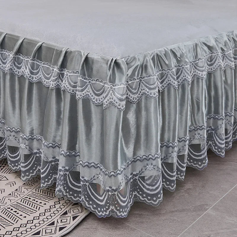 Lace Lotus Leaf Lace Bed Skirts Princess Style Solid Color Bedspread