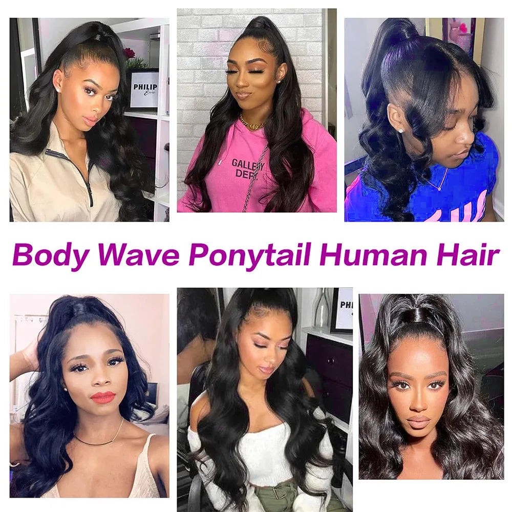 Body Wave Drawstring Ponytail Human Hair Extensions 100%