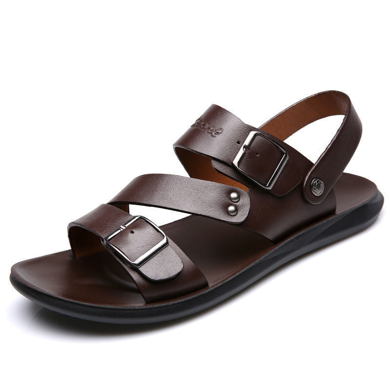 Fashion Comfortable Men&amp;#39;s Sandals Solid Color Open Toe Mens Leather Sandals 2023 New Slippers Beach for Male Leather Footwear