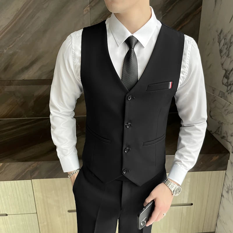 Autumn and winter men suit +vest trousers 2024 new trend slim fashion