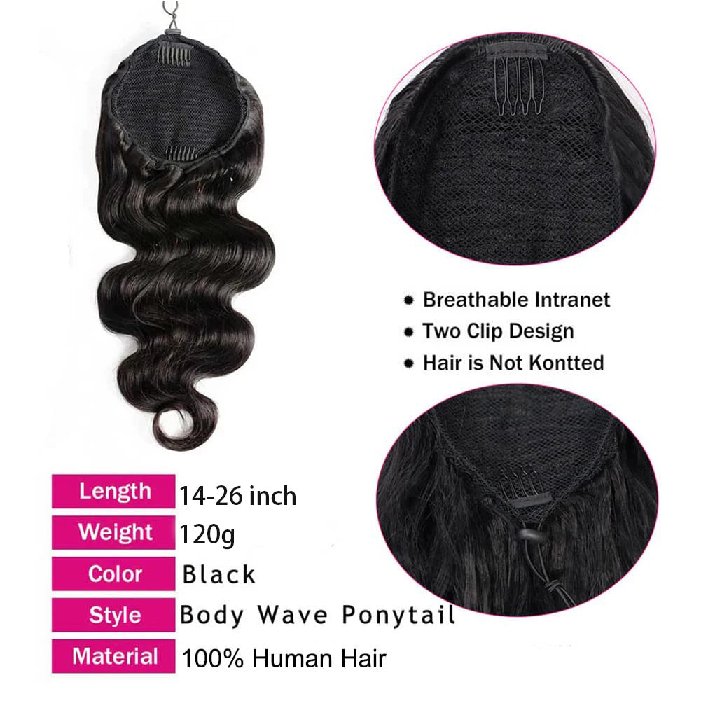 Body Wave Drawstring Ponytail Human Hair Extensions 100%