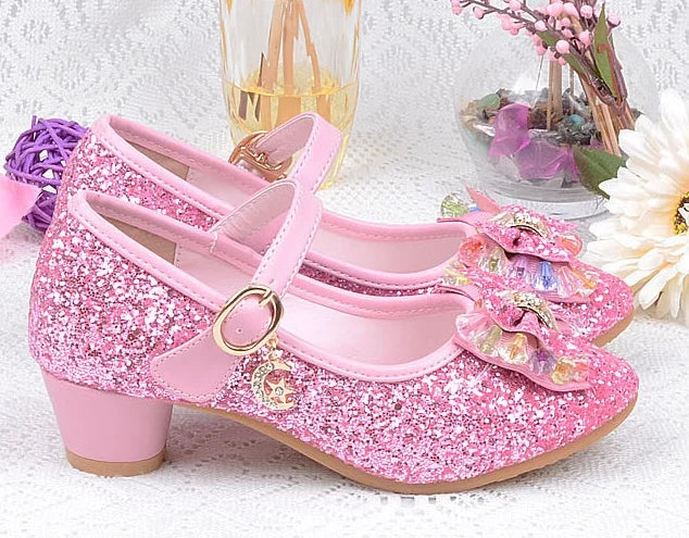 Princess Girls Party Shoes Children Sandals Colorful Sequins High Heels Shoes Girls Sandals Peep Toe Summer Kids Shoes 26-37