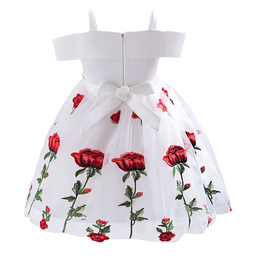 2023 New Black White Rose Flower Girl Dress Casual Embrodiery Children&#39;s Elegant Dresses Party Frocks for Dress Kids Birthday
