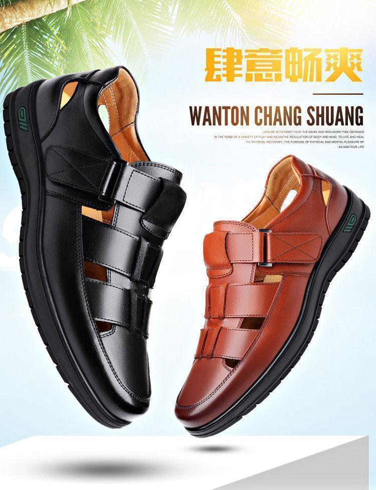 Summer Hollow Leather Shoes Men Casual Sandals Breathable Hole Shoes Sandals Mens Sandalias Hombre Verano 2023