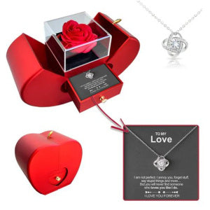 Fashion Jewelry Box Red Apple Christmas Gift Necklace Eternal Rose For Girl Mother&#39;s Day Valentine&#39;s Day Gifts With Artificial Flower Rose Flower Jewelry Box