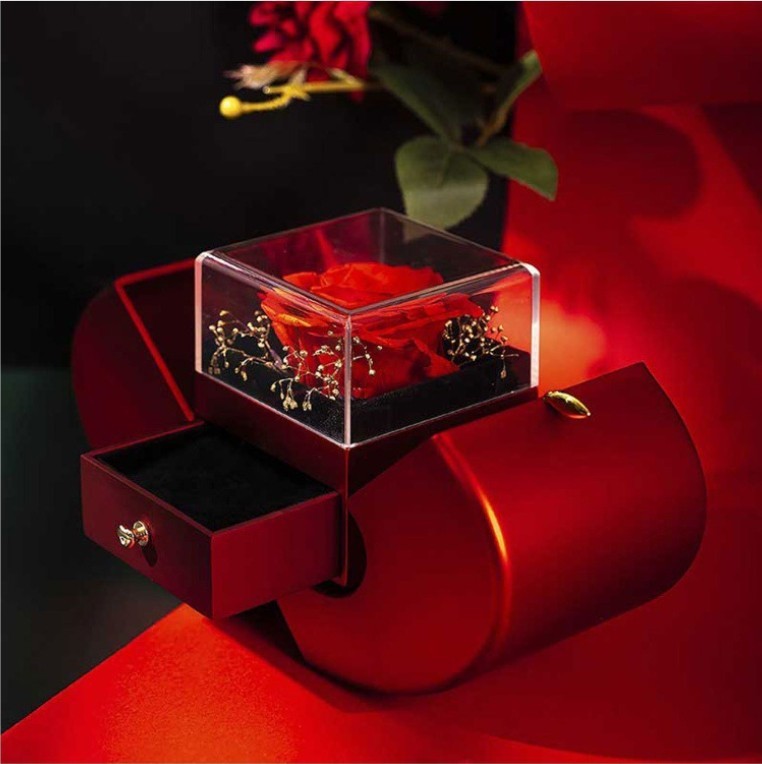 Fashion Jewelry Box Red Apple Christmas Gift Necklace Eternal Rose For Girl Mother&#39;s Day Valentine&#39;s Day Gifts With Artificial Flower Rose Flower Jewelry Box