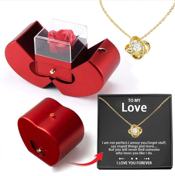 Fashion Jewelry Box Red Apple Christmas Gift Necklace Eternal Rose For Girl Mother&#39;s Day Valentine&#39;s Day Gifts With Artificial Flower Rose Flower Jewelry Box