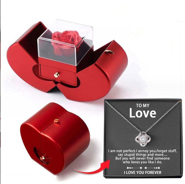 Fashion Jewelry Box Red Apple Christmas Gift Necklace Eternal Rose For Girl Mother&#39;s Day Valentine&#39;s Day Gifts With Artificial Flower Rose Flower Jewelry Box