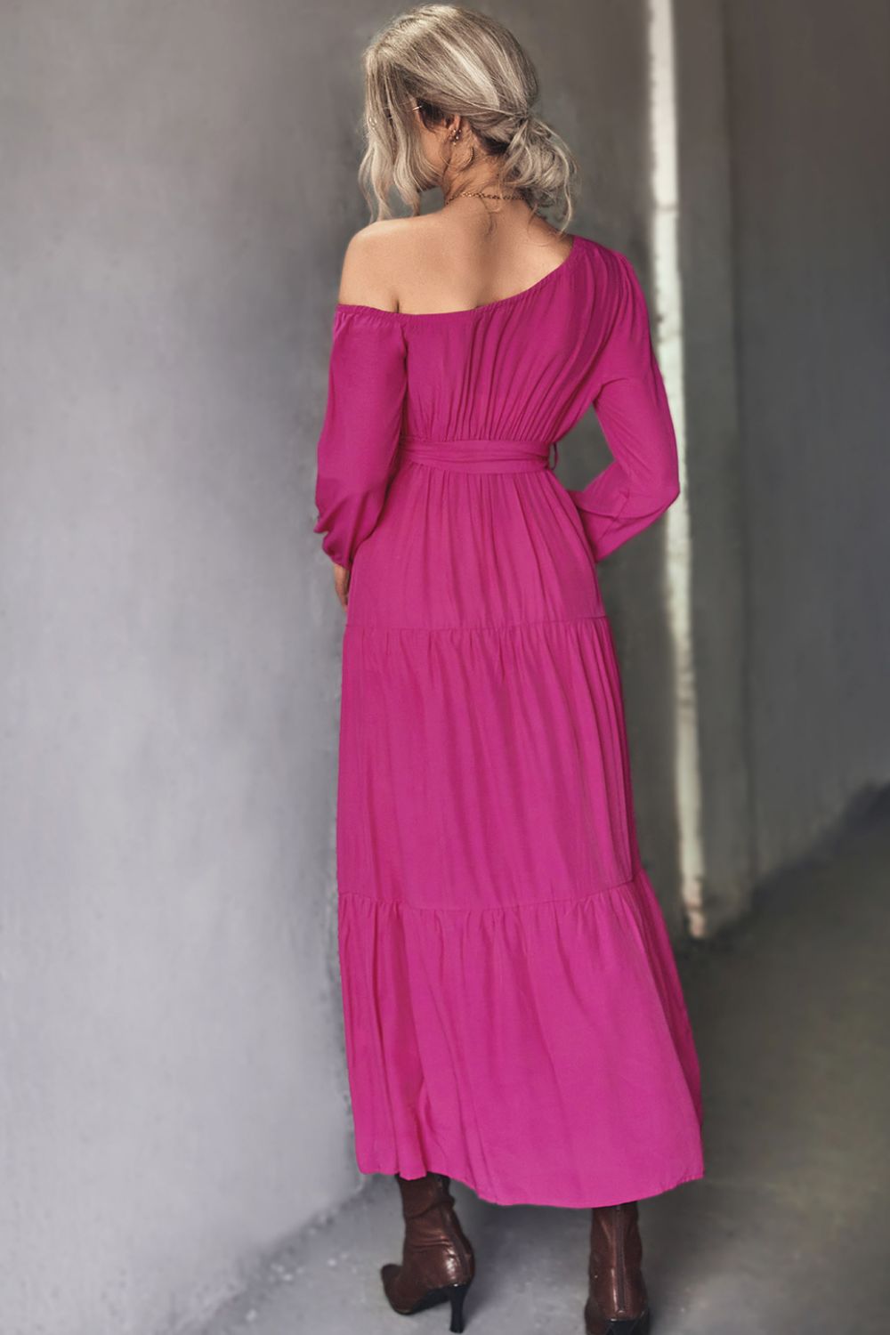 Belted One-Shoulder Tiered Maxi Dress - Women &amp; Men Fashion Store | JL Fashion Store