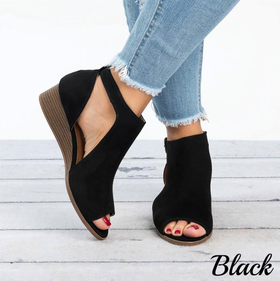 Women Soft Leather Casual Peep Toe Gladiator Wedges Platform Sandals