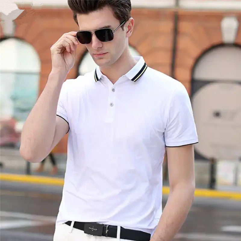 Short-sleeved T-shirt Men&#39;s Summer Thin Ice Mercerized Cotton Solid Color Fashion