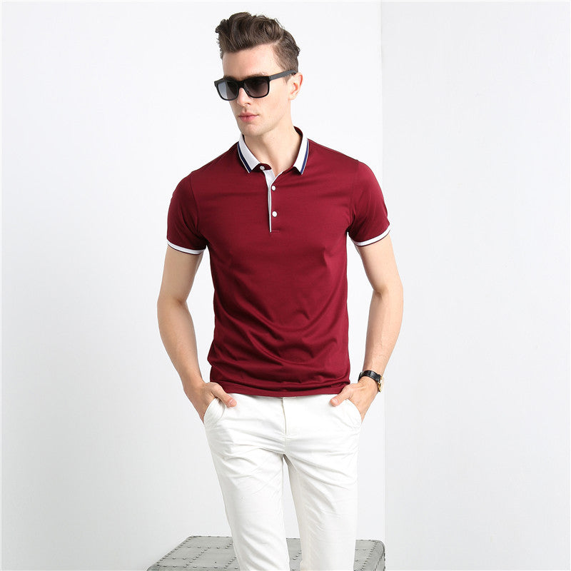 Short-sleeved T-shirt Men&#39;s Summer Thin Ice Mercerized Cotton Solid Color Fashion