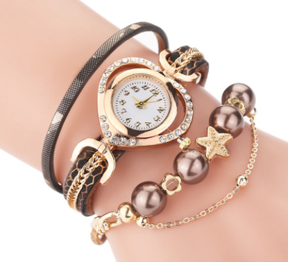 Circle Ladies Pearl Bracelet Watch Fashion Love Diamond Digital Ladies Watch