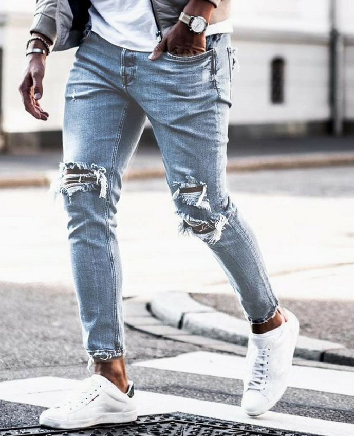 New Ripped Skinny Jeans mens Streetwear
