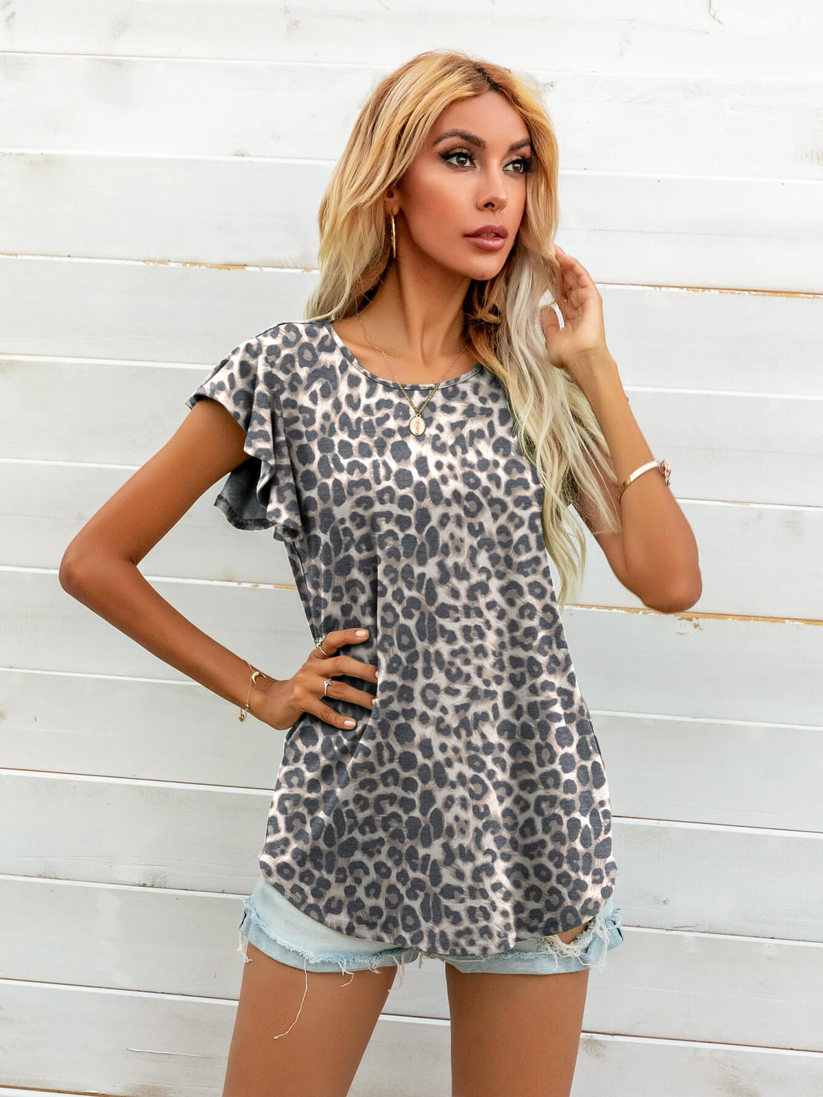 Round Neck Butterfly Sleeve Top