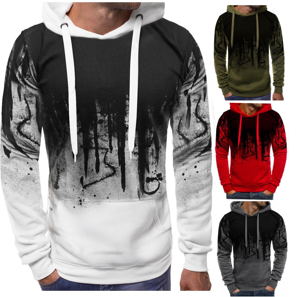 Mens casual sports tethered hooded fleece sweater jacket