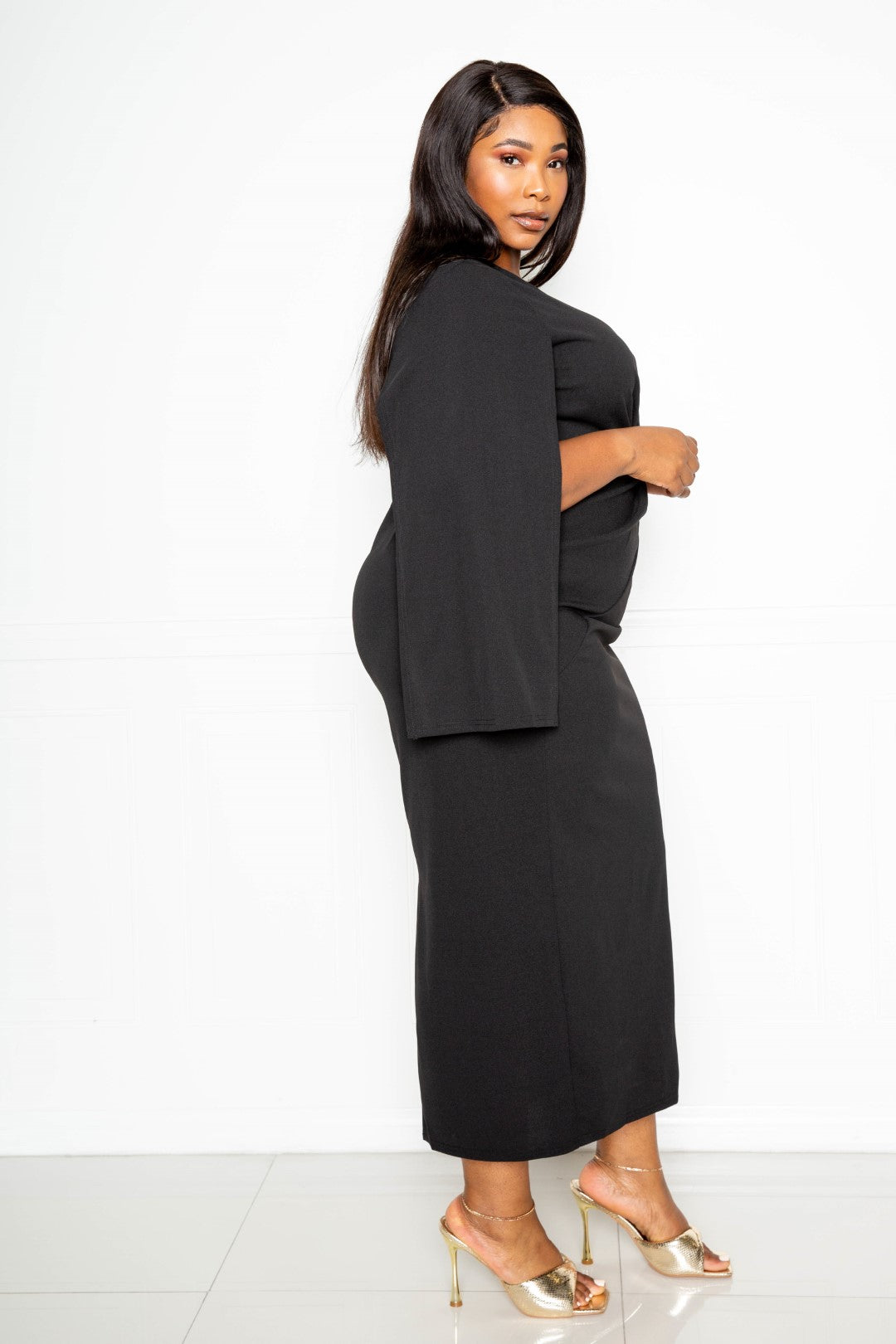 Cape Sleeve Dress With Knot Detail - Women &amp; Men Fashion Store | JL Fashion Store