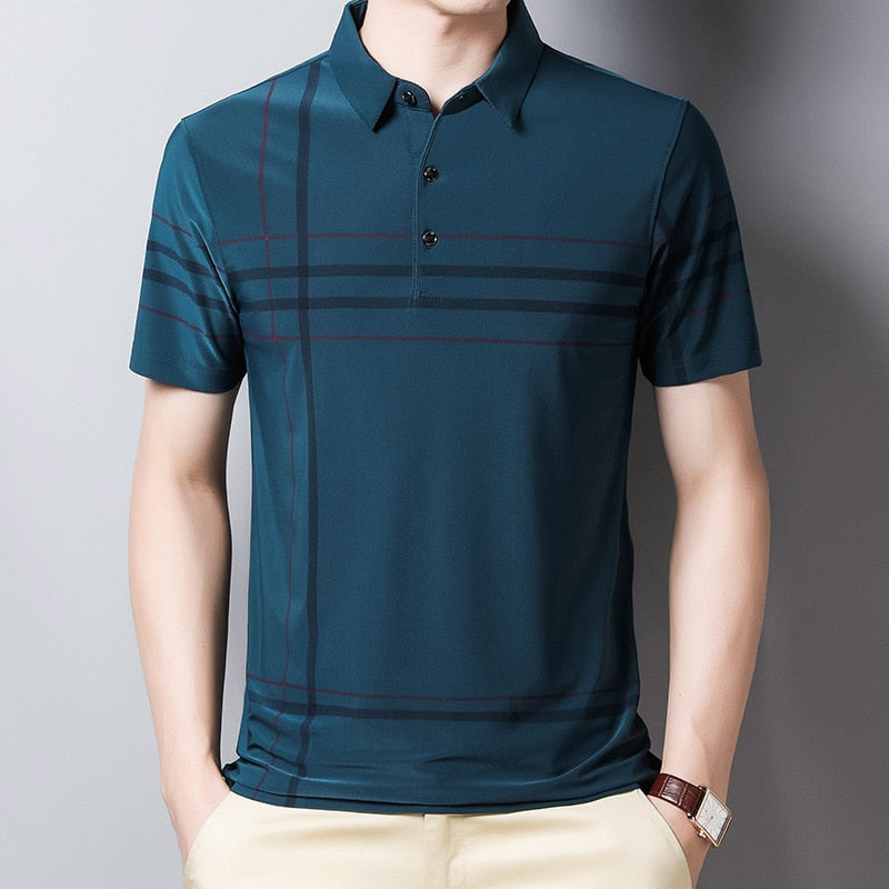 Ymwmhu Fashion Slim Men Polo Shirt Black Short Sleeve Summer Thin Shirt Streetwear Striped Male Polo Shirt for Korean Clothing