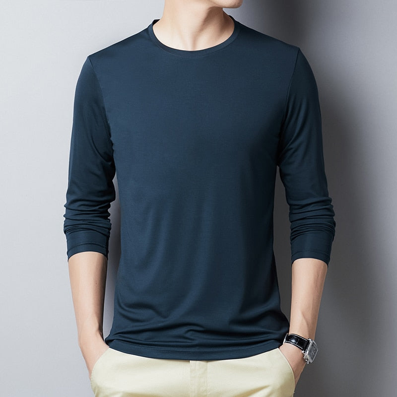 New Men t-shirt Cotton Spring Long sleeve tshirt Mens Fashion Solid Colors Slim Fit Tee shirt Homme Men Clothing T892