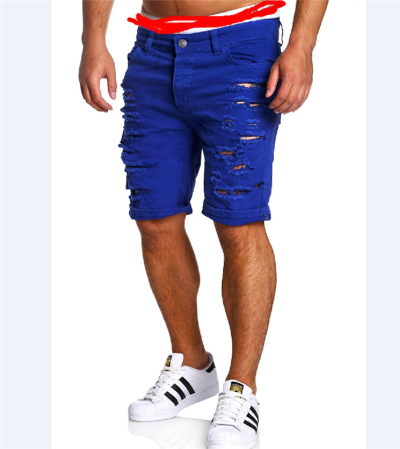 New Mens Denim Chino Fashion Shorts Washed Denim Boy Skinny Runway Short Men Jeans Shorts Homme Destroyed Ripped Jeans Plus Size