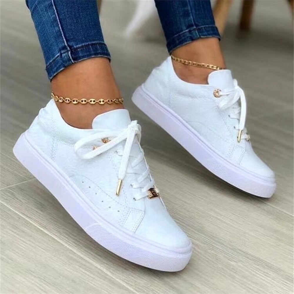 Women&amp;#39;s Sports Shoes 2023 Spring New Breathable Ladies Lace Up Casual Vulcanized Shoes Running Walking Trendy Sneakers 36-43