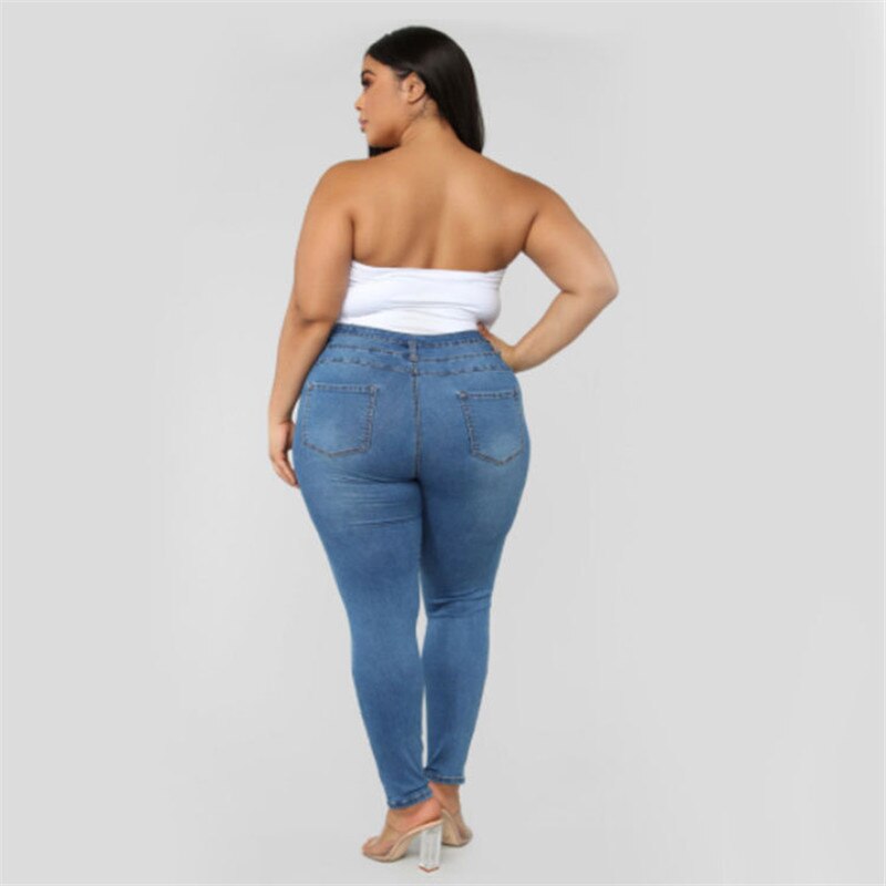 Plus size clothing XL-5XL women&amp;#39;s ripped jeans high waist skinny denim jeans casual pencil pants high quality wholesale price