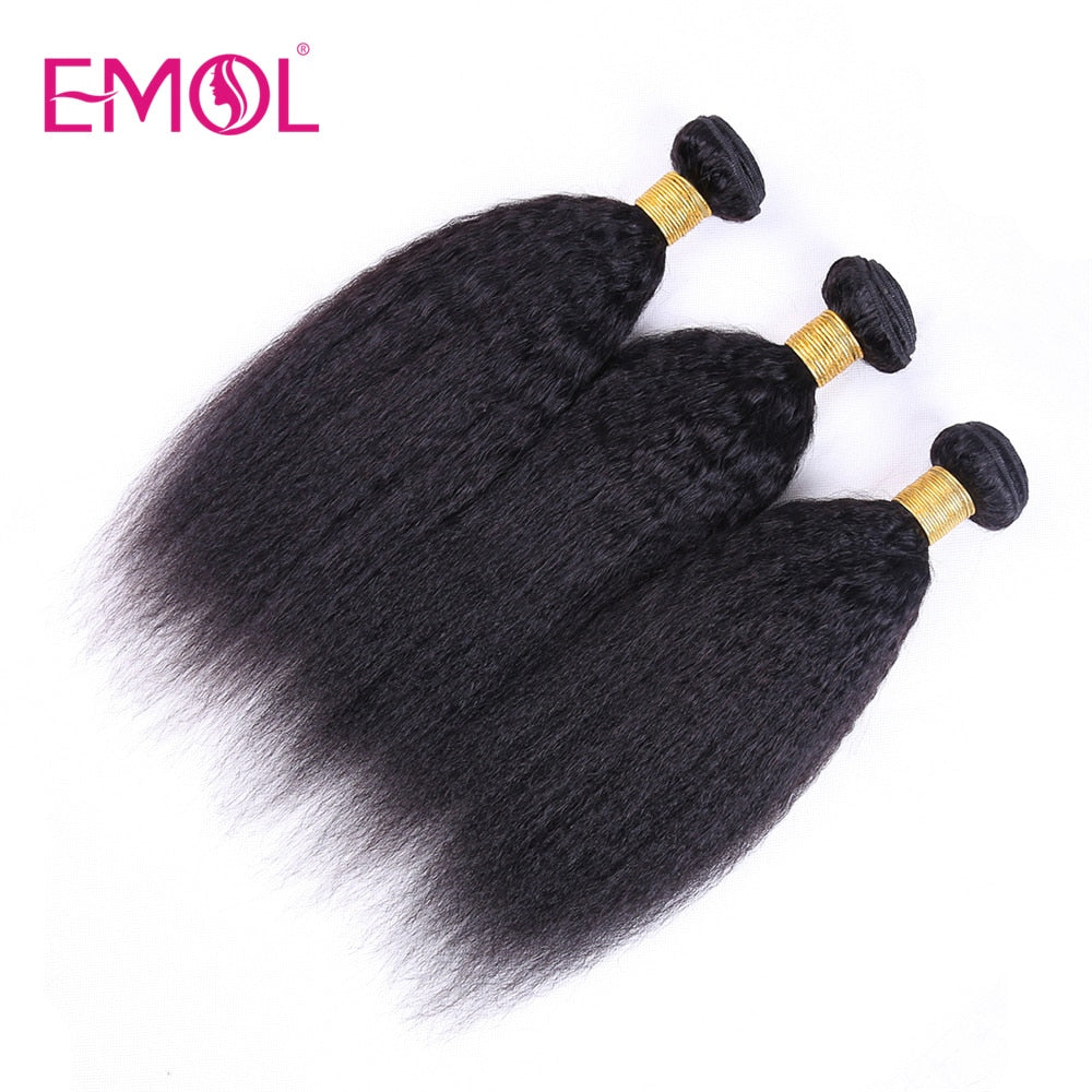 Kinky Straight Hair Bundles 100% Human Hair Extensions Wholesale Vendor Yaki Straight Hair 3/4 Bundles Natural Hair Weave EMOL