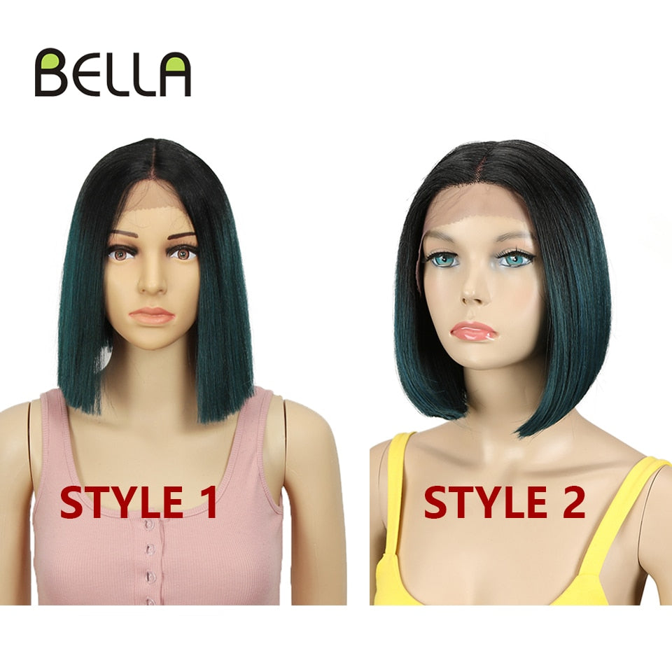 BELLA Synthetic Lace Wig Short Bob Wig Nature Color Blue Blonde Green 7 Colors Availabe 10&amp;quot; Wigs For Women Heat Resistant