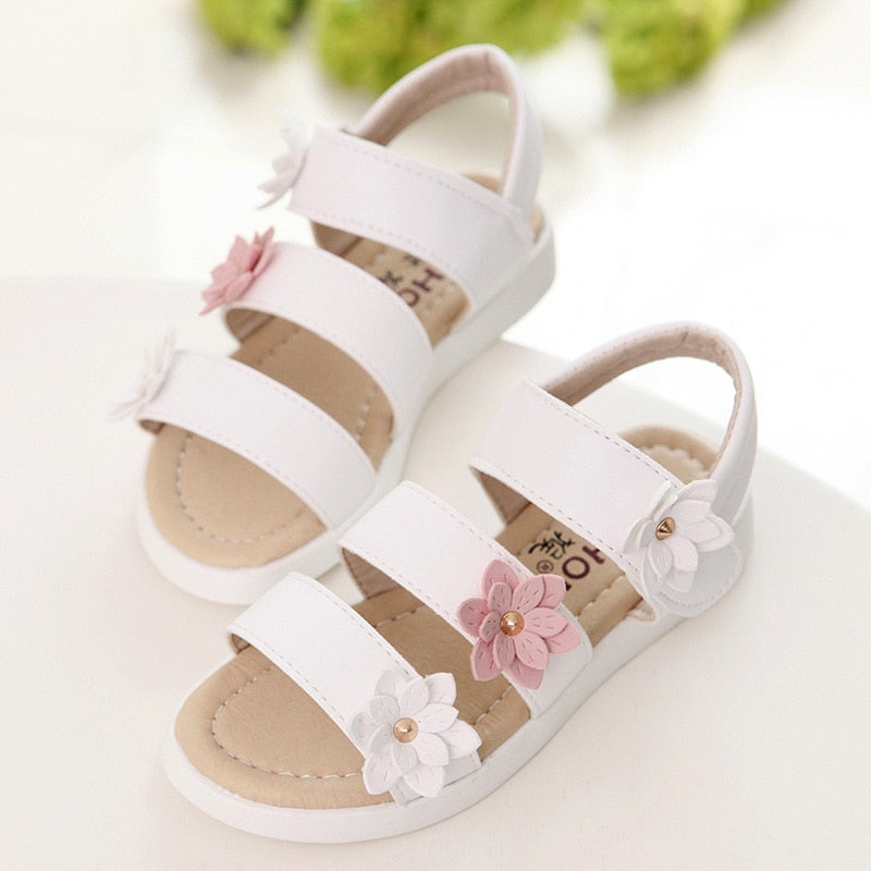 Girls Sandals Gladiator Flowers Sweet Soft Children&amp;#39;s Beach Shoes Kids Summer Floral Sandals Princess Fashion Cute High Quality