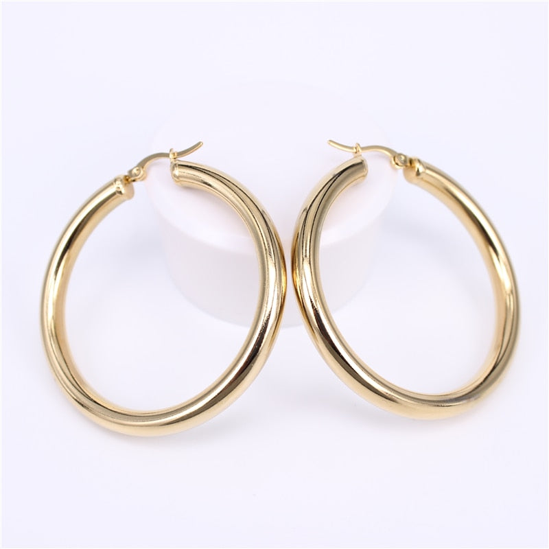 MGUB Gold color circle creole earrings, Stainless Steel Big  Round wives Hoop Earrings gifts for women LHEH78