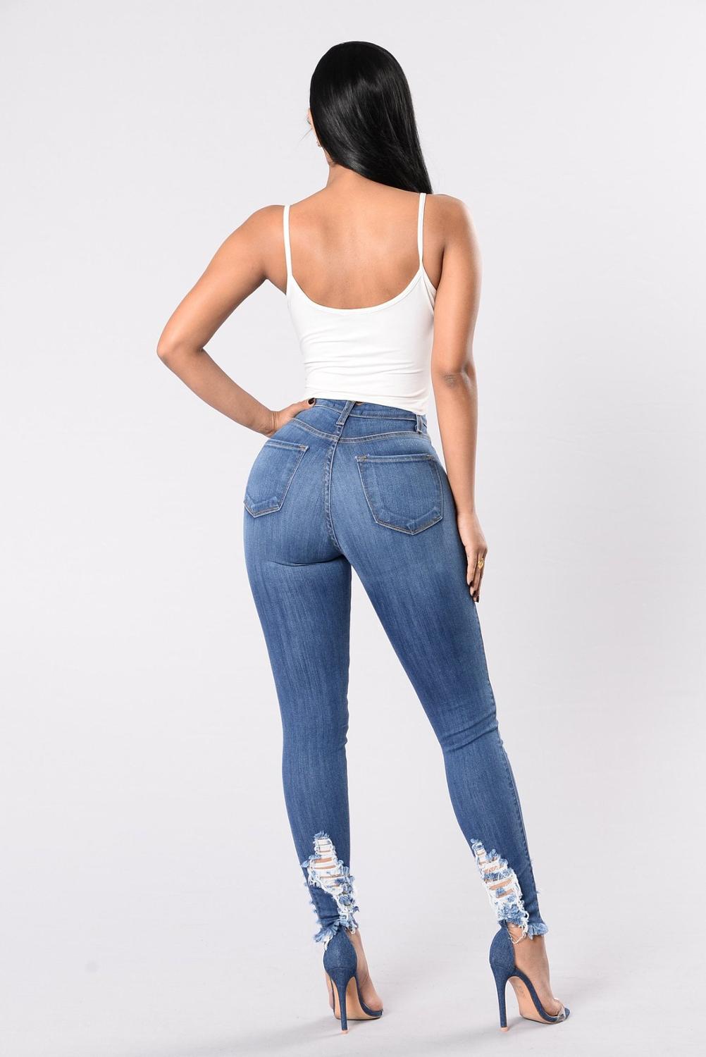 Hot sale woman ripped jeans fashion trendy high waist jeans casual skinny slim denim pencil pants S-3XL Top quality new arrival