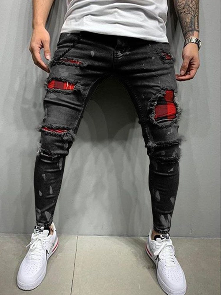 2022 New Men&#39;s Slim-Fit Ripped Jeans Men&#39;s Painted Jeans Patch Beggar Pants Jumbo