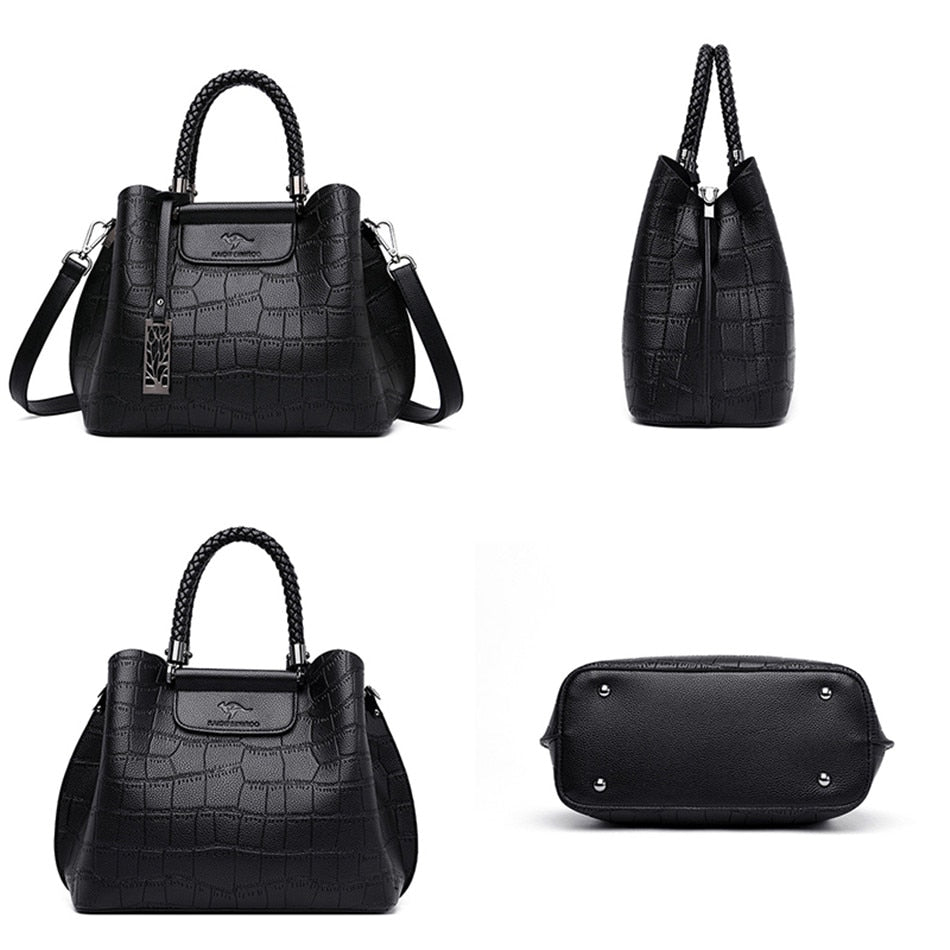 Hand-knitted Luxury Handbags Women Bags Designer Stone Pattern Ladies Handbag Crossbody Bags For Women Shoulder Messenger Bag