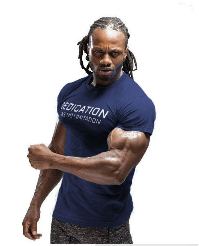 Men Tshirt Bodybuilding Breathability Cotton Summer Casual Letter Print Short Sleeve