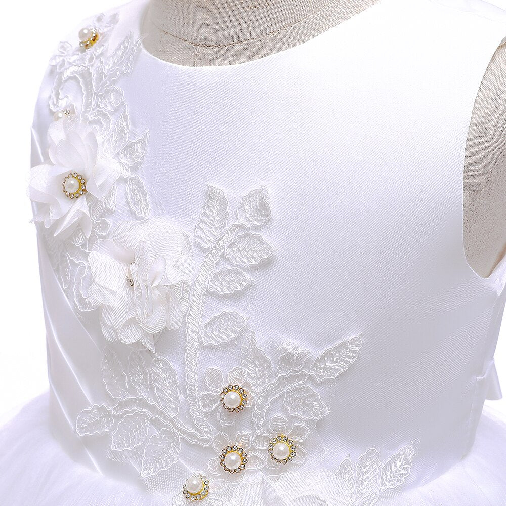 2023 Elegant Wedding Princess Dress For Kids Girls Party Costume Applique Flower Girl Dresses 3 10 Years Children Vestidos