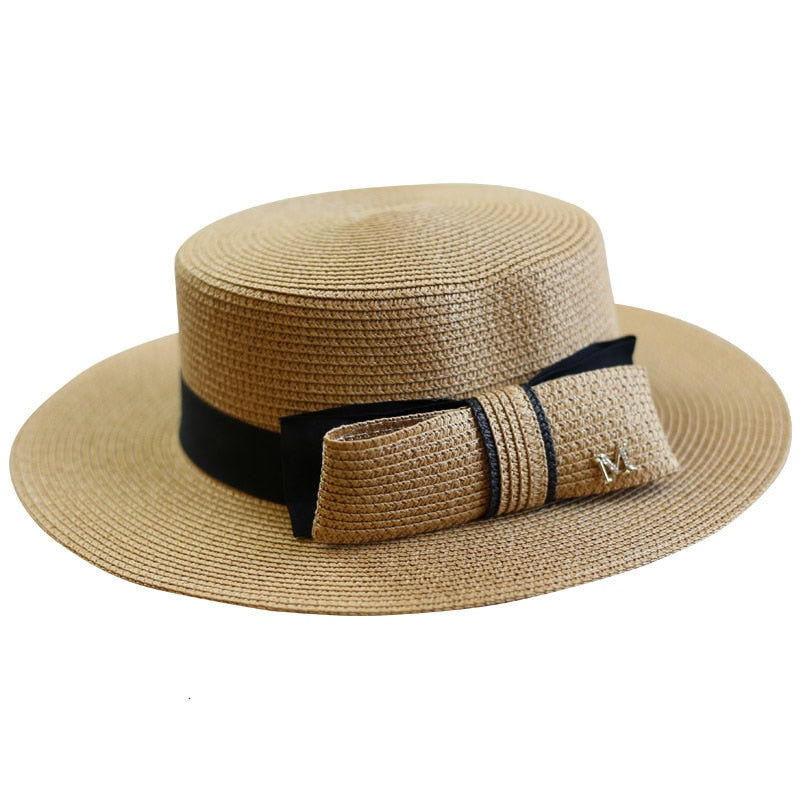 Summer Women Boater Beach Hat Female Casual Panama Hat Lady Ribbon Classic Bowknot Flat Sun Hat Women Fedoras Travel