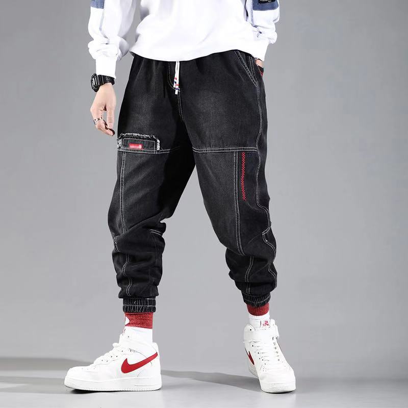 2023 New Hip Hop Harem Jeans Pants Men Loose Joggers Denim Casual Sweatpants  Korea Ankle Length