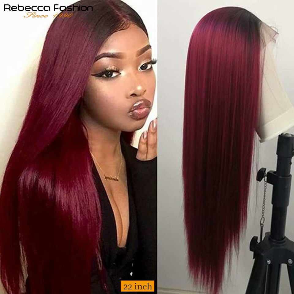 Burgundy HD Transparent Lace Front Human Hair Wigs Ombre 99J Straight Lace Frontal Wig For Women Pre Plucked 13x1x6 Lace Wig