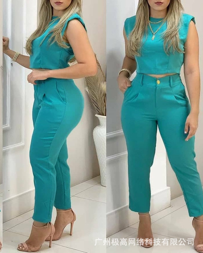 Women&#39;s 2021 new summer blue casual suit