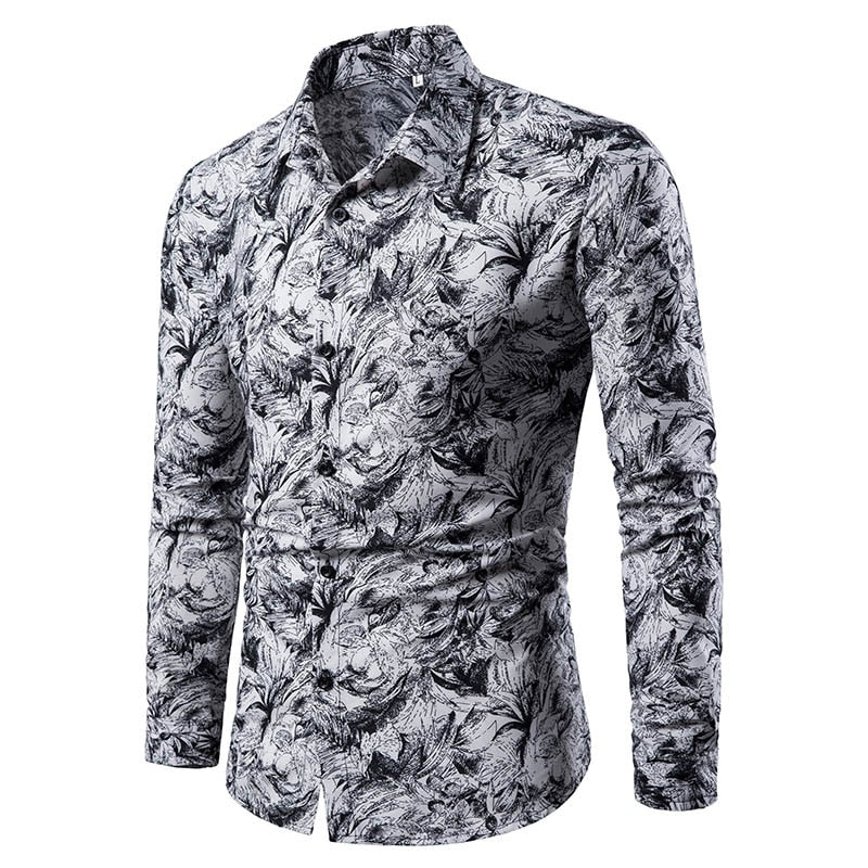 Summer Spring Men&amp;#39;s Shirt Printed Casual Long Sleeved Shirt Slim Fit Male Social Dress Shirt For Men