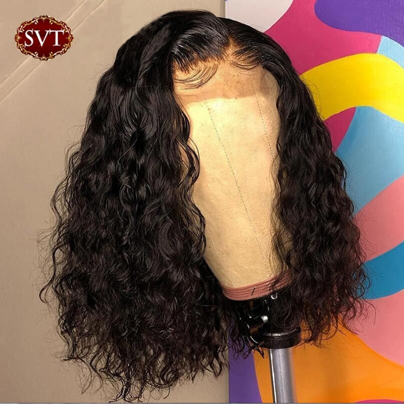 SVT Malaysian Water Wave Bob Wigs 4x4 Lace Closure Human Hair Wigs 180% Density Short Curly Cheap Bob Lace Wig For Black Women