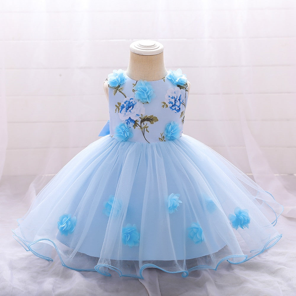 Summer Baby Girl Dress Wedding Gown Flower Dresses Infant Girl Party Hand-stitched Floral Birthday Princess Dress 3-24 Month