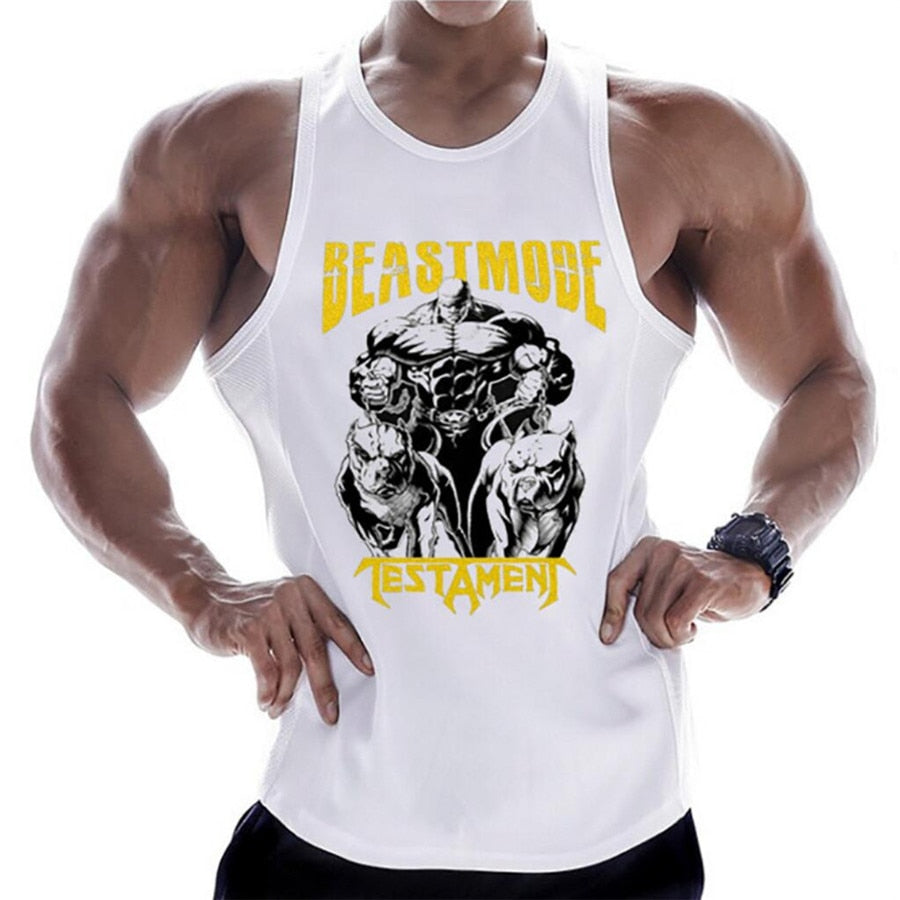 Casual Printed Tank Tops Men Bodybuilding Sleeveless Shirt Cotton Gym Fitness Workout Clothes Stringer Singlet Male Summer Vest