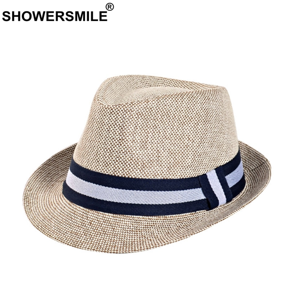 SHOWERSMILE Grey Jazz Hat Men Classic Patchwork Fedora Hats Male British Style Brand 2022 Summer Outdoor Bucket Hats And Caps