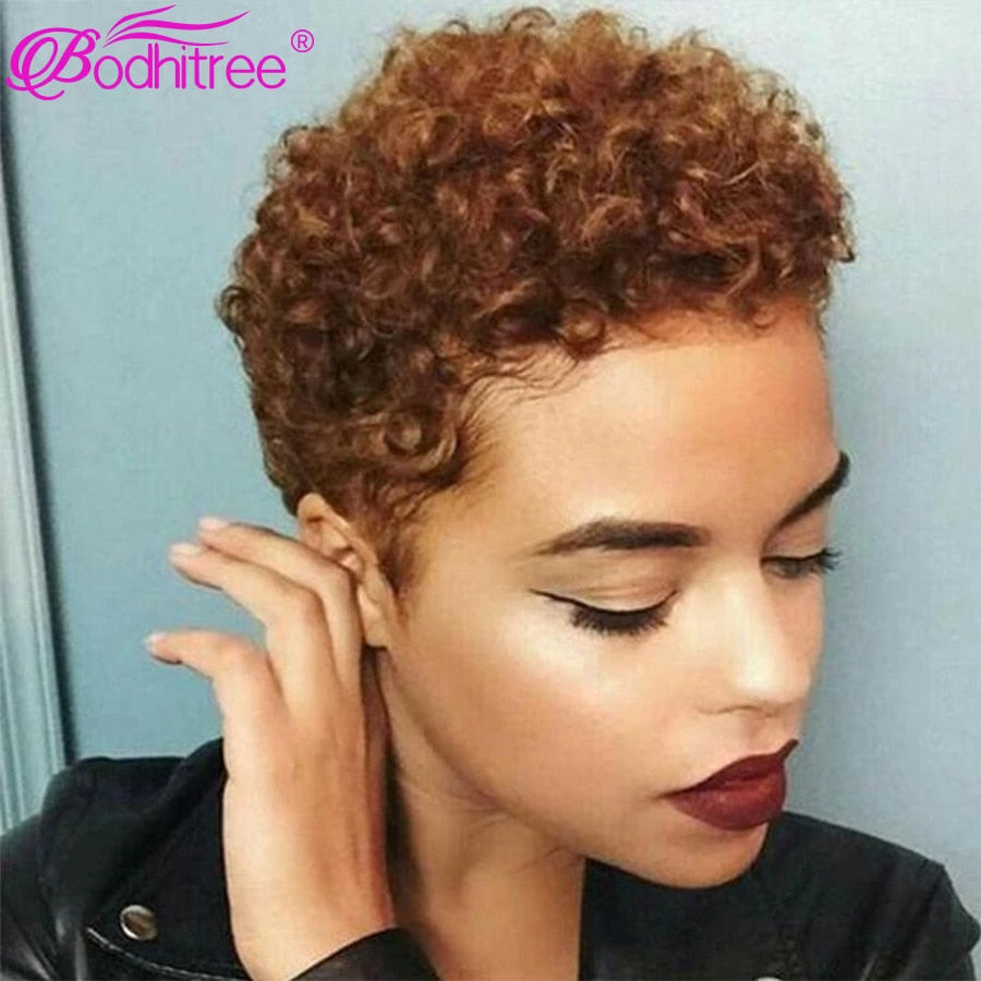 Short Bob Pixie Cut Wig Human Hair Afro Kinky Curly Wigs Brazilian Hair Virgin Full Machine Cheap Wigs For Women Human Hair