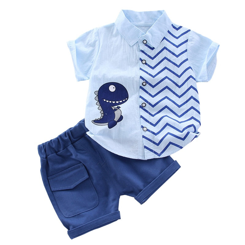 Summer Toddler Baby Boy Clothes Cute Dinosaur Tops Short Blue Pants 2Pcs Oitfits Cotton Printed Short Sleeve Casual Clothes Set