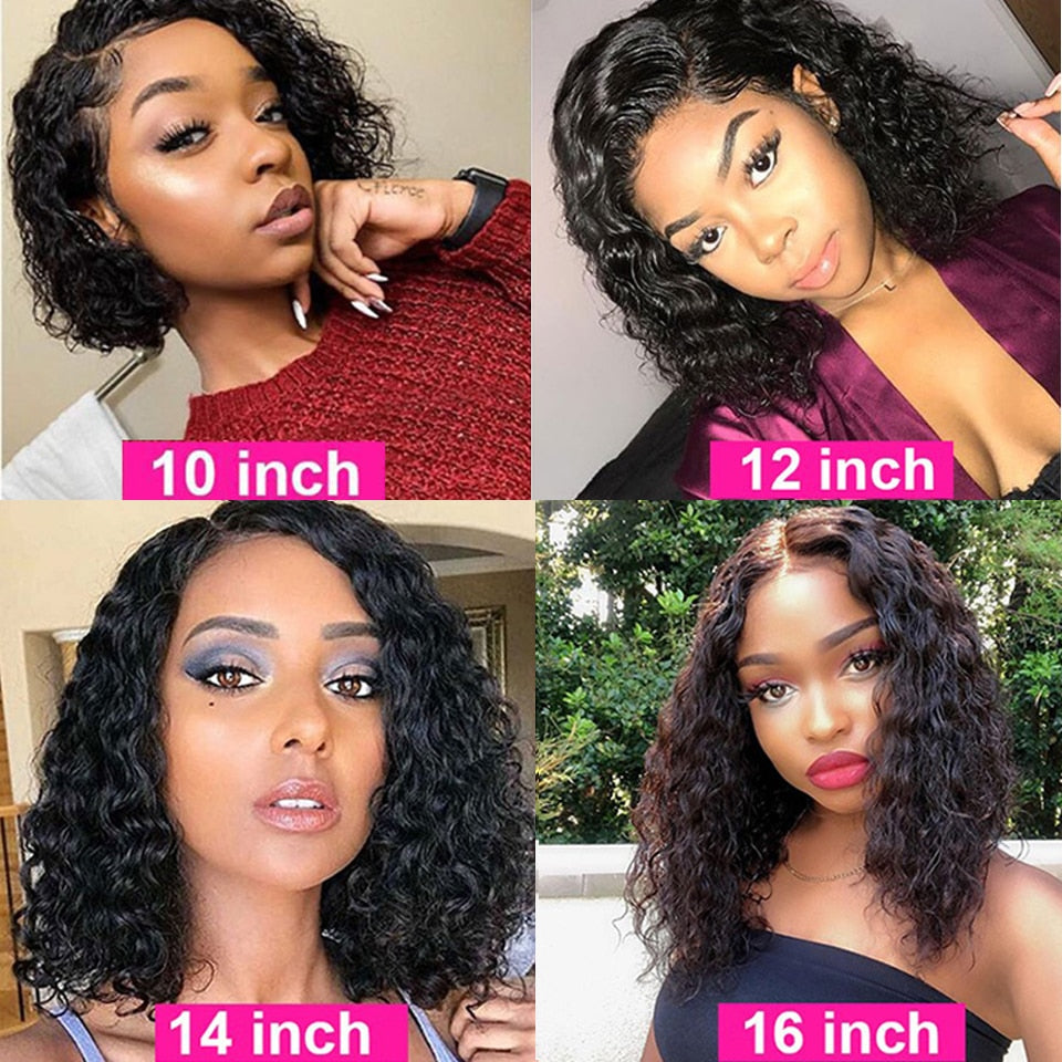 Pretty Girl Water Wave Bob 13x4 Lace Frontal Wig Brazilian Remy Wigs Wavy Curly Bob Wig Lace Front Humain Hair Wigs For Women