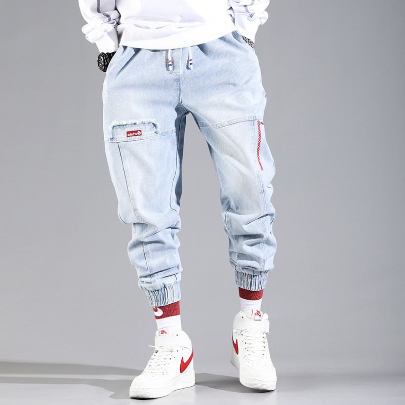 2023 New Hip Hop Harem Jeans Pants Men Loose Joggers Denim Casual Sweatpants  Korea Ankle Length