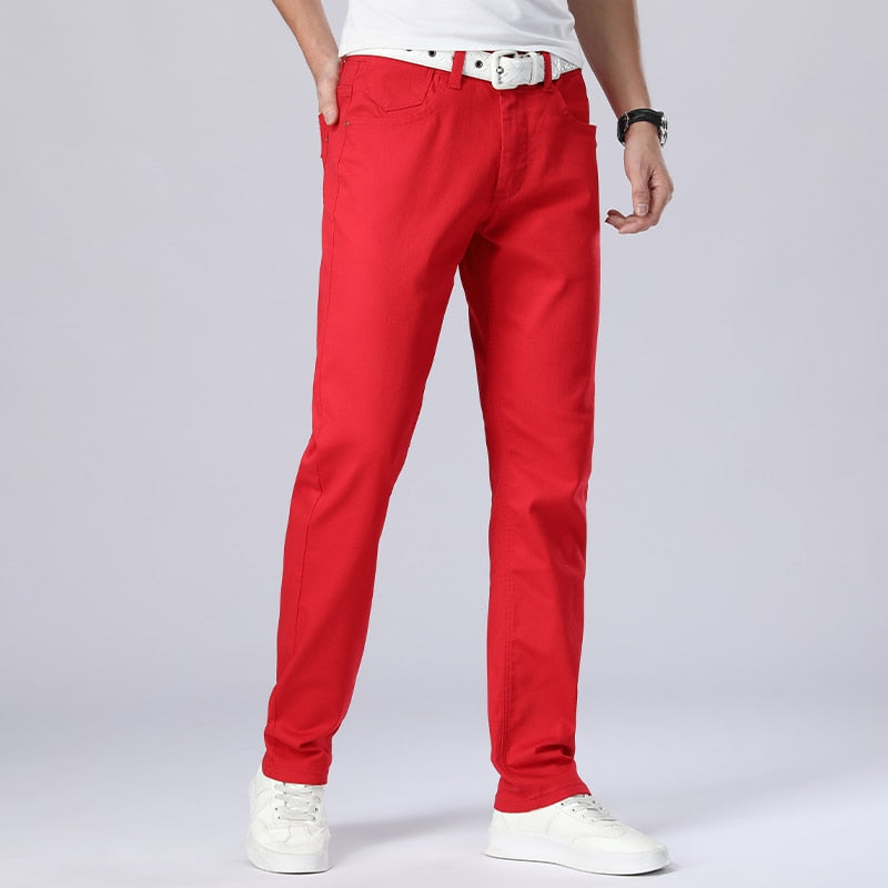 Classic Style Men&amp;#39;s Regular Fit White Jeans Business Fashion Denim Advanced Stretch Cotton Trousers Male Brand Pants