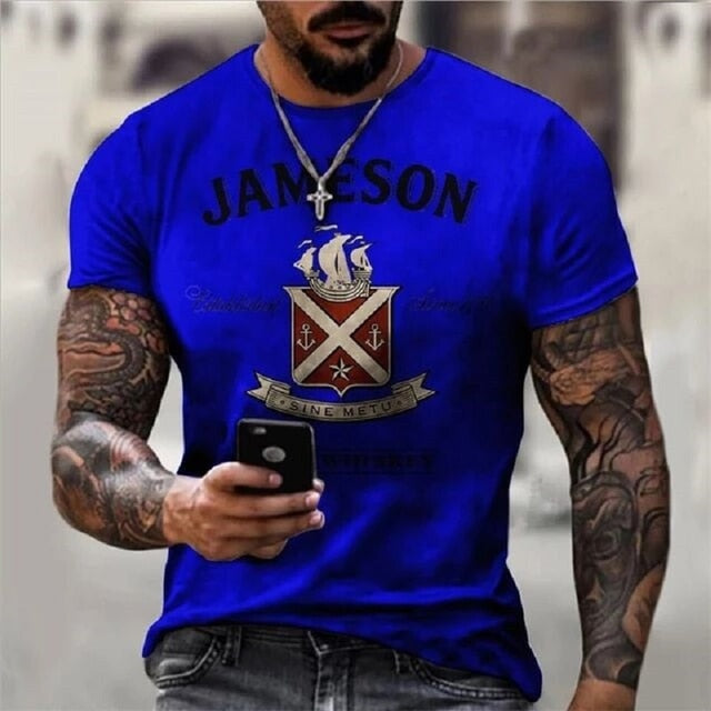 Summer Men&amp;#39;s T-Shirt Street Personalized Fashion Blue LetterPrint  3D Clothes Large Size Mens